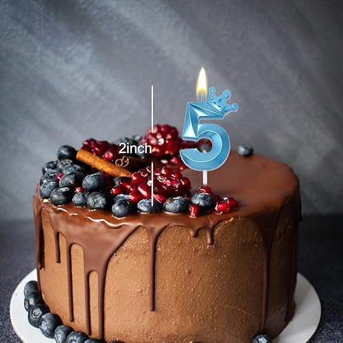 Miniatura 23 de Blue Number 4 Birthday Cake Candle, 3D Shape Crown Birthday Number Candle, 4th Birthday Party Blue Theme Cake Topper Decorations (Blue 4)