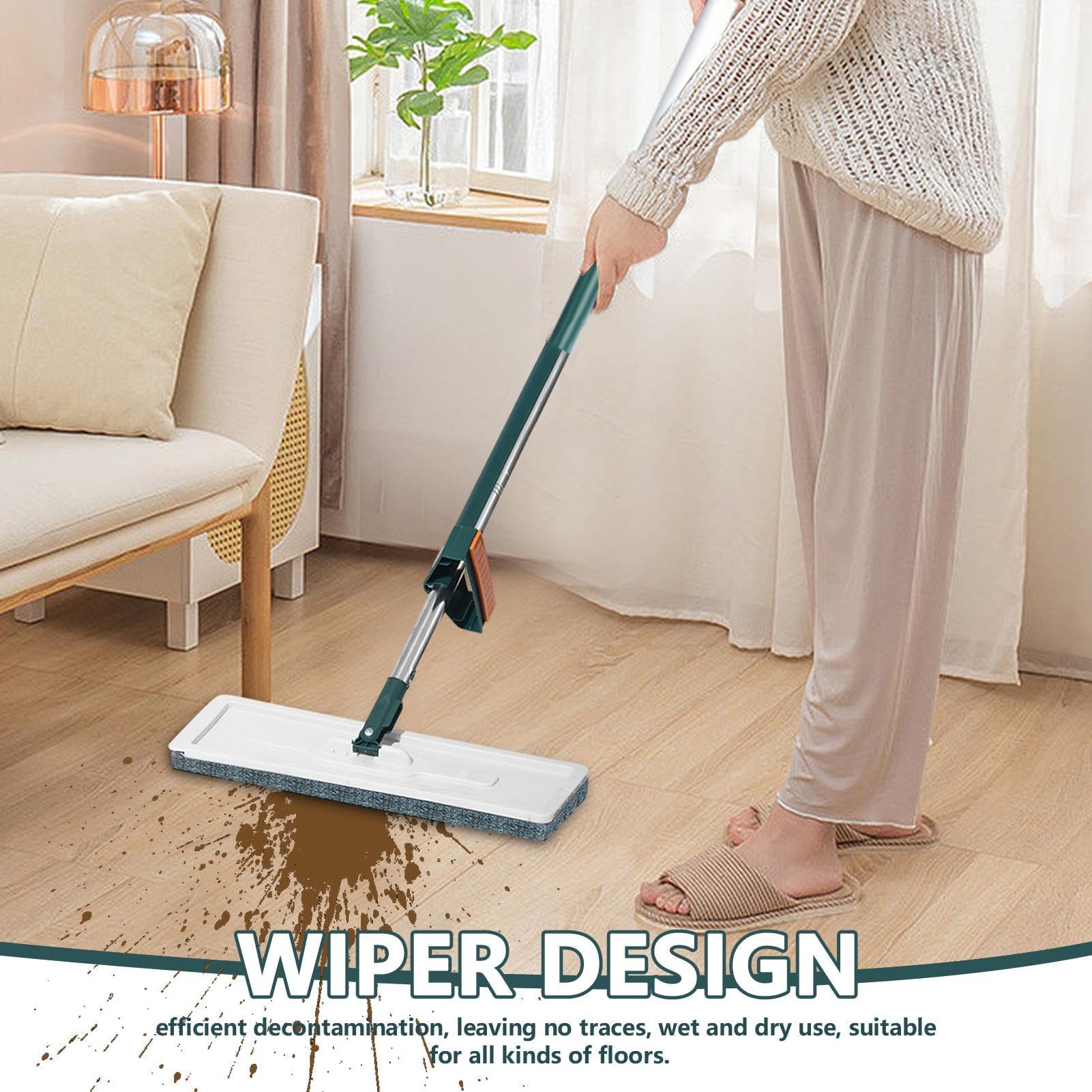 Mopa Plana húmeda y Seca, Juego de fregona compacta para Piso de | madera dura, trapeadores absorbentes de agua con 2 almohadillas de repuesto para en seco y húmedo