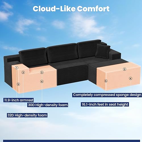 Miniatura 8 de Balshaw - Sofá modular de 108 pulgadas con diván en forma de L, moderno sofá modular tapizado para sala de estar y dormitorio, no requiere montaje