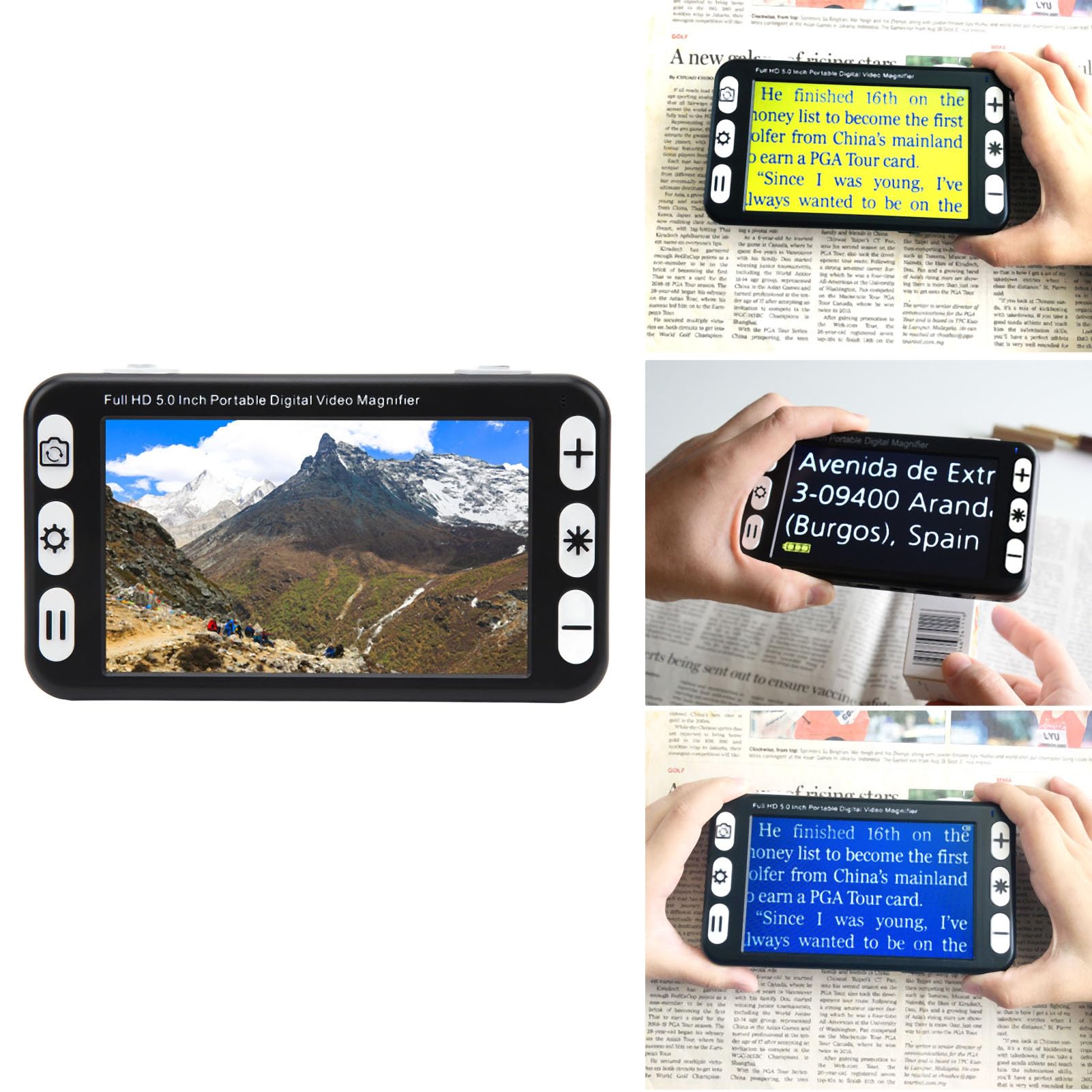 Elektronische Digitale Handlupe, 2- Bis 48-facher Stufenloser Zoom mit Doppellinse für Sehbehinderte ältere Menschen und Sehbehinderte (EU-Stecker)
