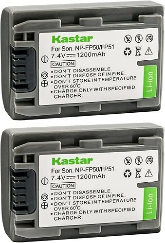 Kastar Paquete de 2 baterías de repuesto NP-FP50  NP-FP51 para Sony DCR-HC21, DCR-HC22, DCR-HC23, DCR-HC24, DCR-HC26, DCR-HC28, DCR-HC30, DCR-HC32,
