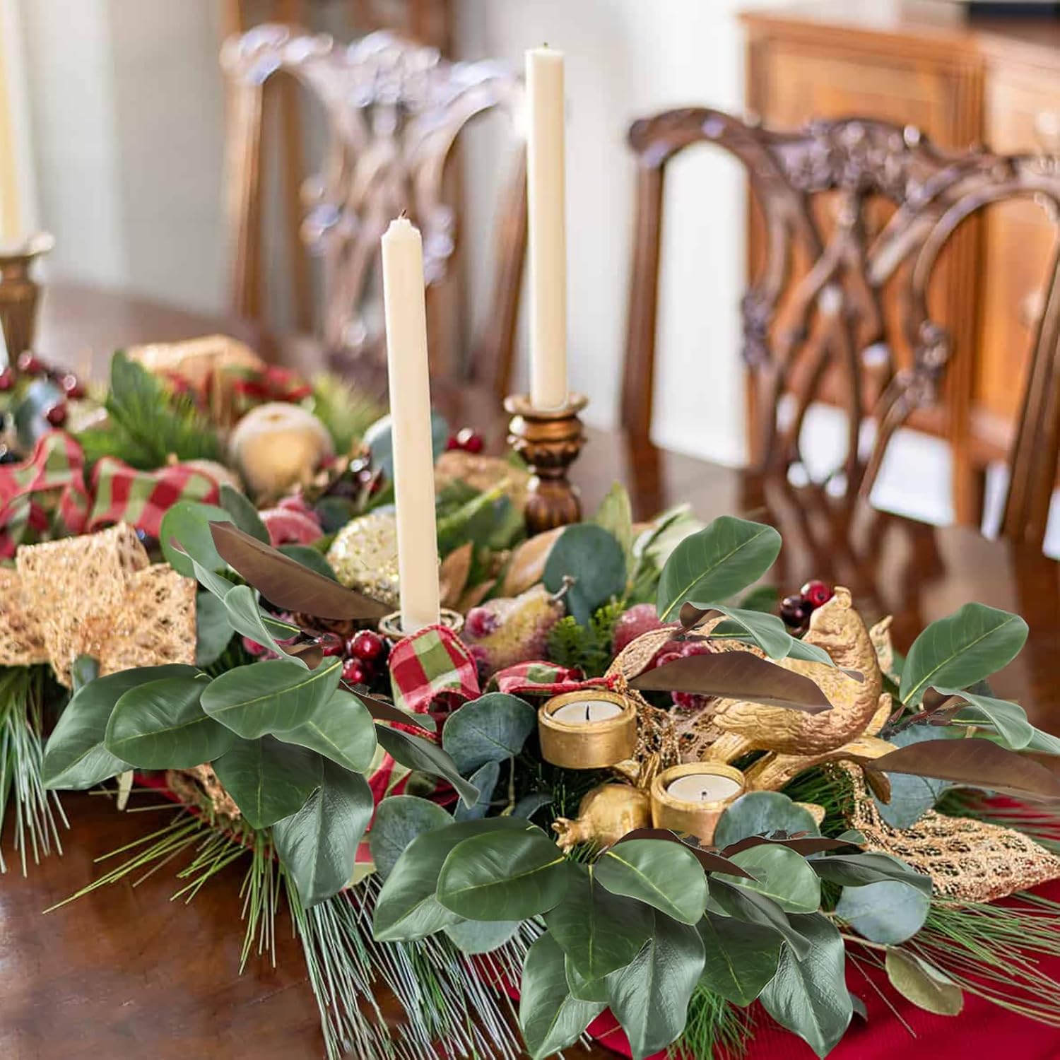 Coferset 5PCS Magnolia Artificial Stems 22 Inch Faux Magnolia Leaves 3D Real Touch Magnolia Branches Fake Greenery Twigs for Indoor Table Vase Office Home Wedding Floral Arrangement