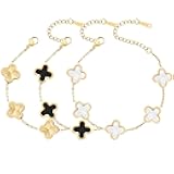 18K Gold Plated Clover Bracelet Set for Women Fashion Simple Four Leaf Lucky Flower Bracelets Jewelry Gifts for Women 3Pcs