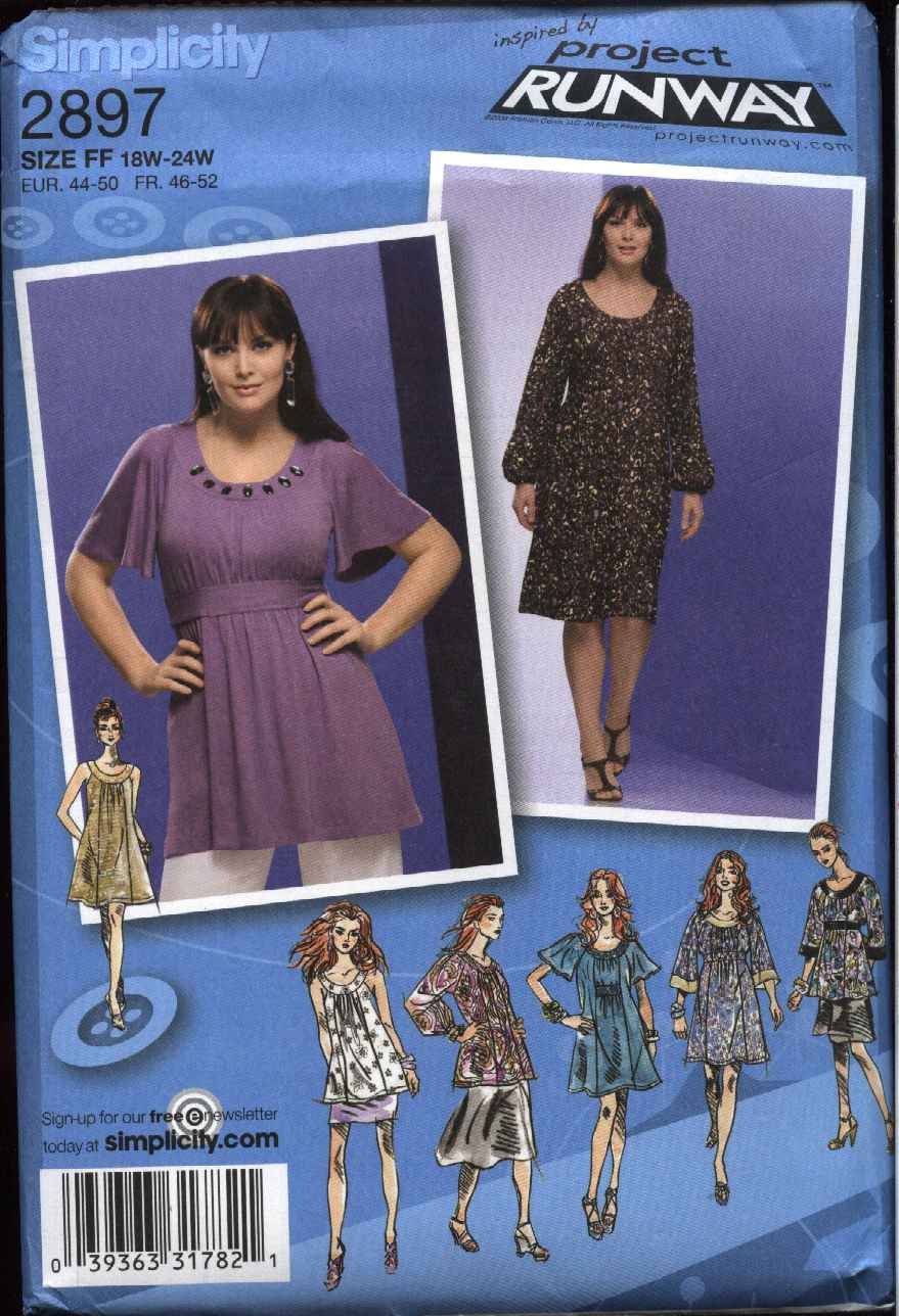 Patron Simplicity 2897 robe et tunique femmes grande taille 18W à 52