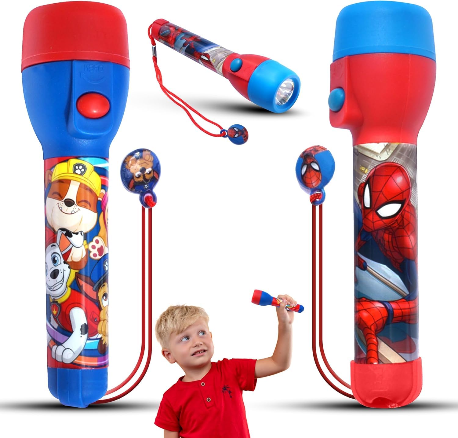 Srv Hub Men's Spiderman And Paw Patrol 2Pcs Led Big Torches For Teenagers – Spiderman & Paw Patrol – Super Bright Flashlights – Fun Torch Gift Set For Boys & Girls – 16Cm