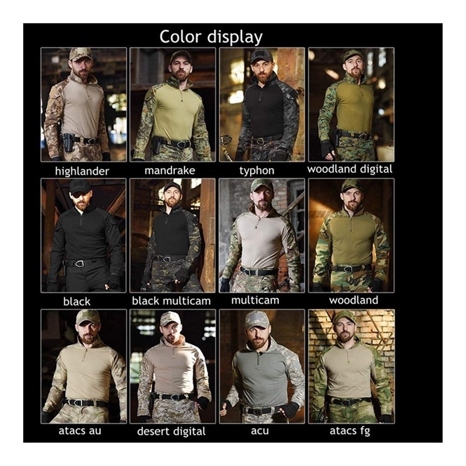 Tactique Militaire Costumes Uniformes Chasse Tir de Camouflage Chemises Pantalons coude Genou Pads CS Paintball Vêtements Set Waistcoat (Color : Atacs FG Pants, Size : S)