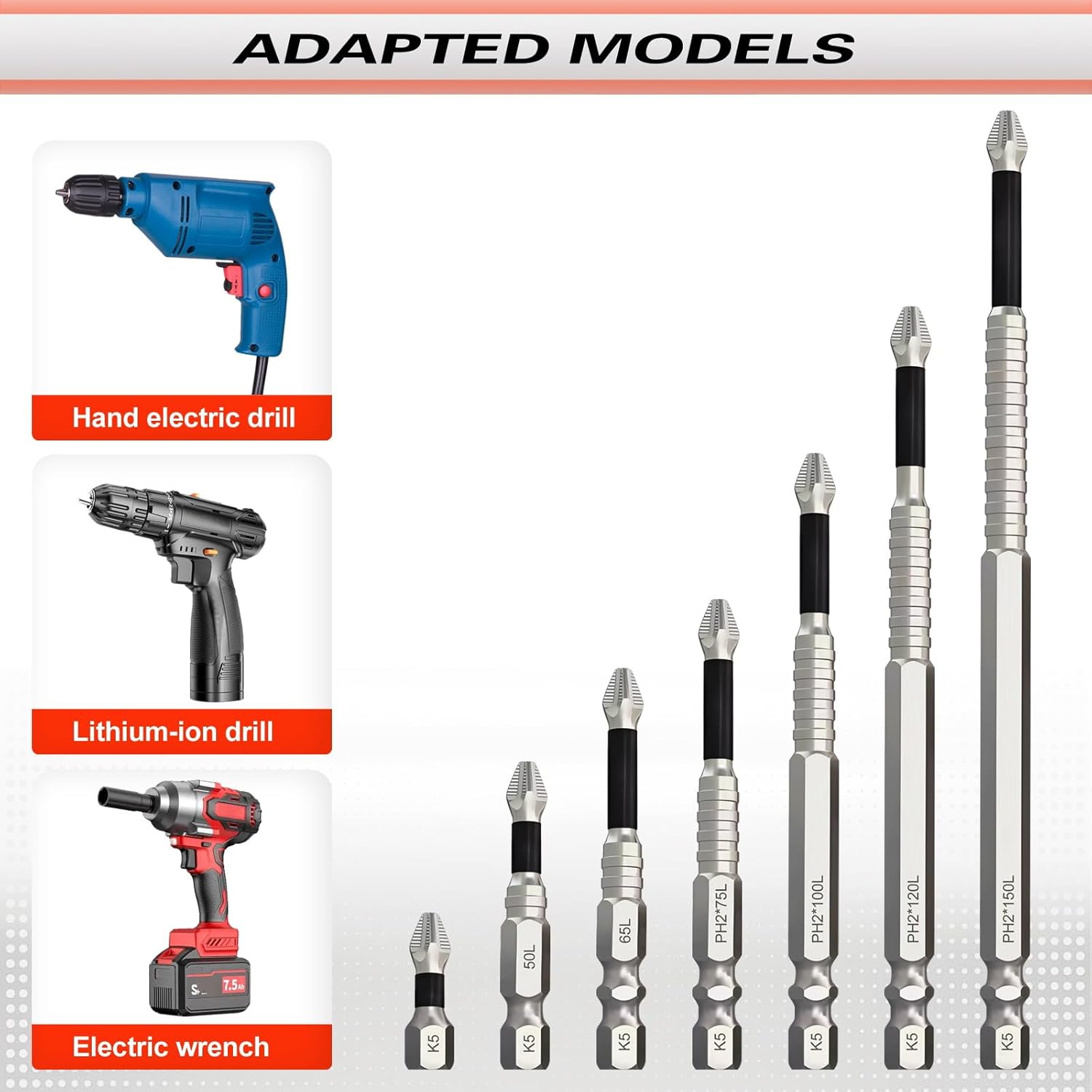 Magnetic Screwdriver Bit Set, Strong Magnetic Anti Slip Durability Screwdriver Drill Bit Set,25 50 65 70 100 120 150MM Magnetic Screwdriver Bits (7pcs)
