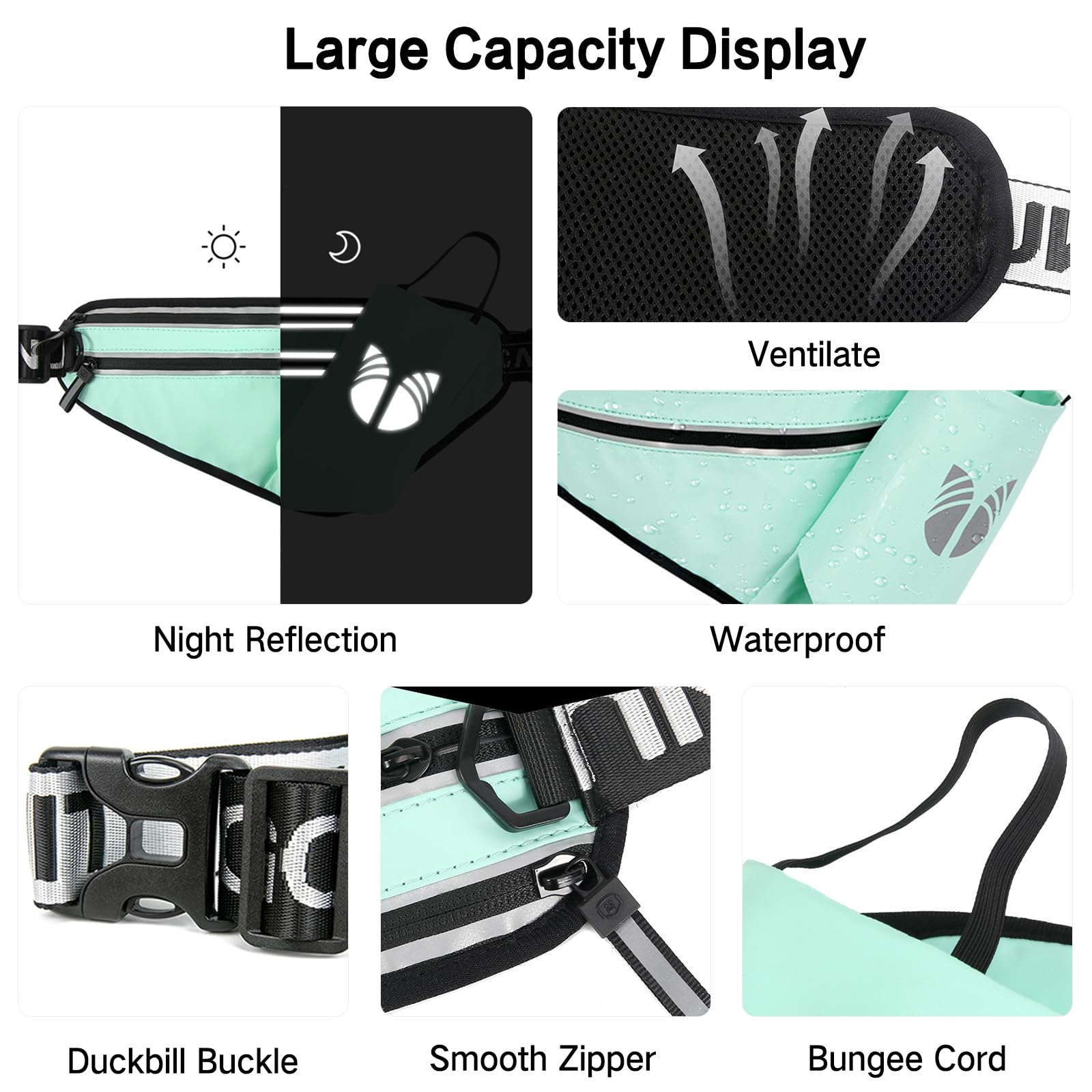 Marsupio Fanny Pack Bag Sportiva Impermeabile Marsupio con Portabottiglia Design Riflettente Cintura Regolabile (65-128CM) per Uomini Donne Corsa Trekking Viaggio Ciclismo Argento