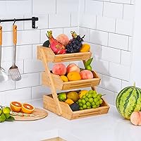 Vista 3 de Fruit Basket, 3 Tier Bamboo Fruit Bowl for Kitchen, Stand Storage Holder, Heavy Duty/Large Capacity for Fruit, Vegetables Countertop Organizer