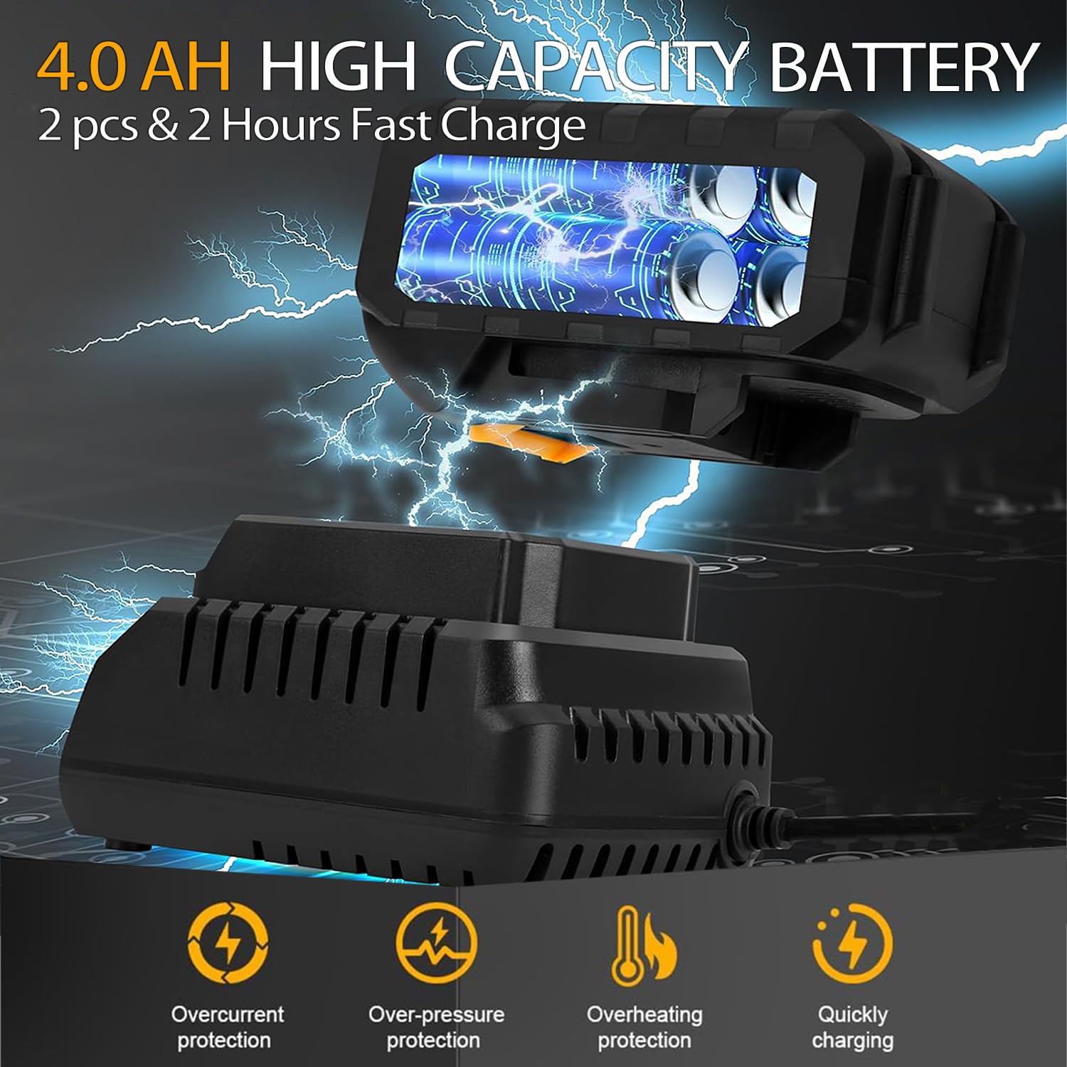 Avvitatore a percussione senza fili da 1,3 cm, 800 nm, avvitatore a percussione senza spazzole, 3000 giri/min, 2 batterie da 4,0, 5 prese, 8 trapani, 6 viti per casa, auto, pneumatici, camion