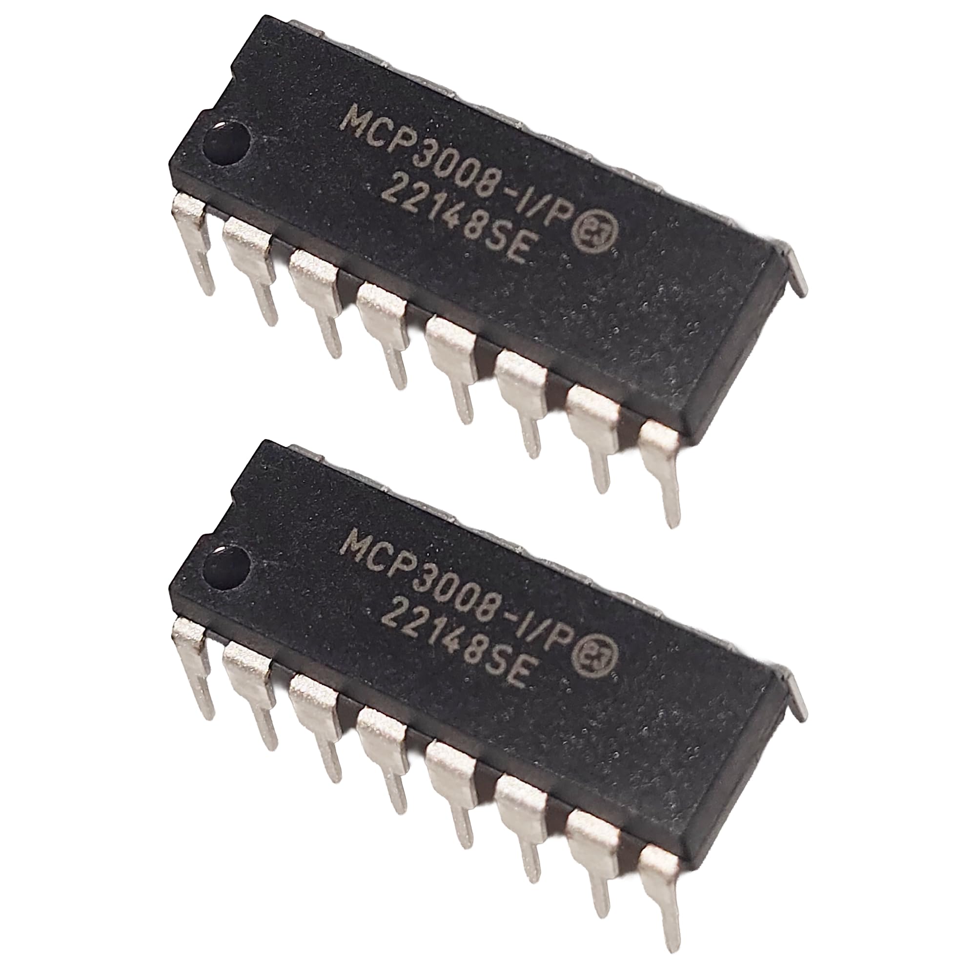 Lot de 2 convertisseurs ADC MCP3008-I/P MCP3008 8 canaux 10 bits, interface SPI, 200 kSPS, DIP-16, ADC, convertisseurs A/D, convertisseur analogique-numérique