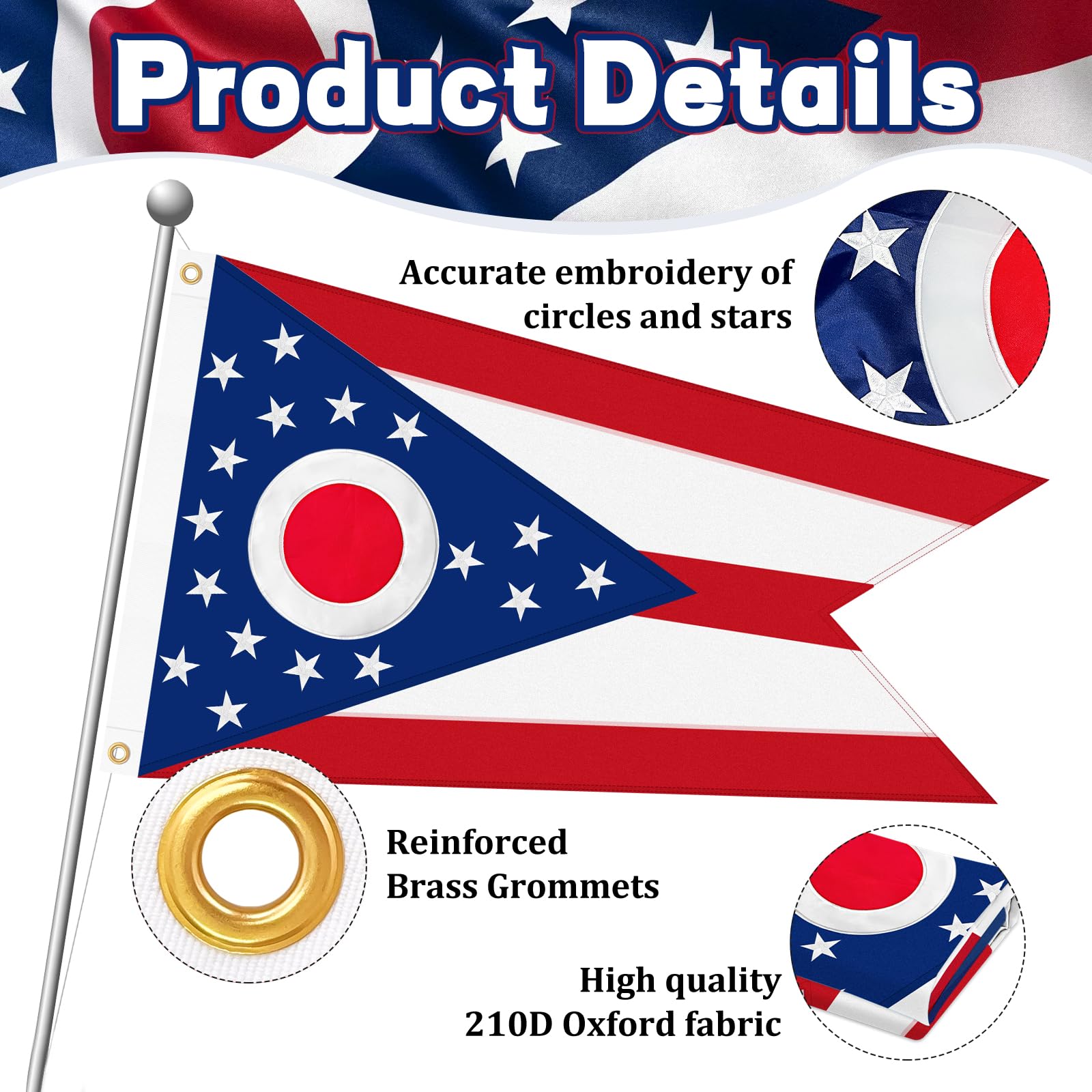 Ohio-Flagge 90x150 Cm – Aus Polyester, Wetterfest, Mit Metallösen Für Innen & Außen