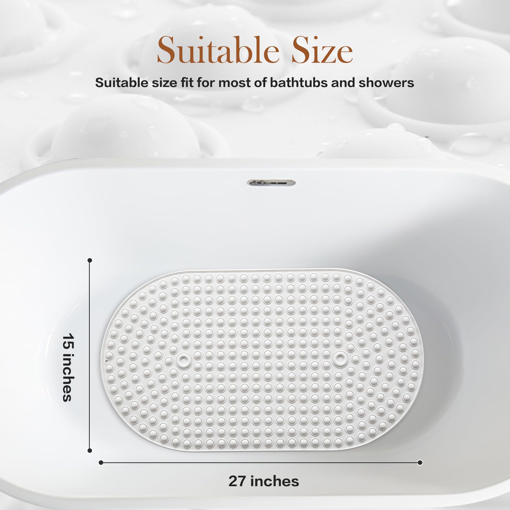 Joiyota Silicone Bath Mat for Tub Non Slip Bubble Massage Anti Slip Shower Mat with 27 x 15 Inches for Easy Storage Washable Bathtub Floor Mats for All Ages White - Image 2