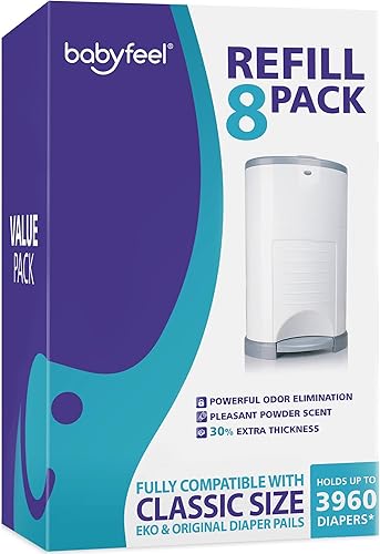 Babyfeel Recambios compatibles con el cubo de pañales Dekor Classic Paquete de 8 Exclusivo 30 de grosor extra Repuestos para cubos de pañales con