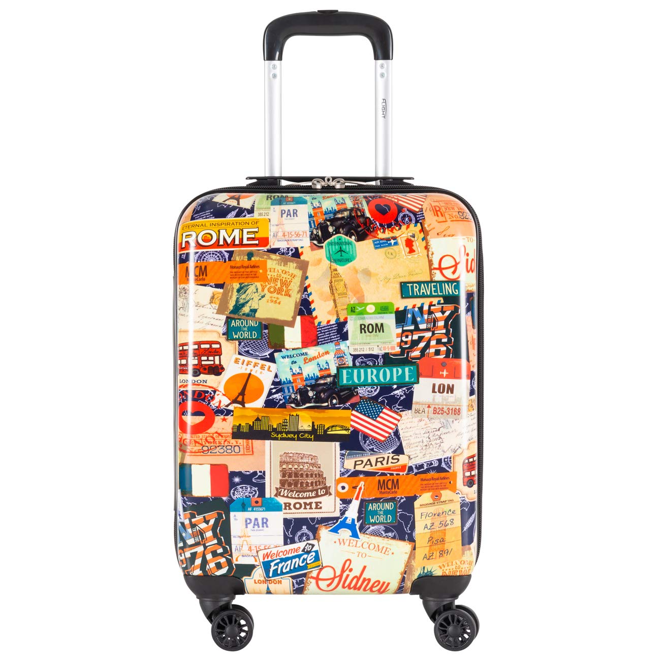 Flight Knight Hard Case Printed Luggage Suitable for easyJet, British Airways, Ryanair 55 x 35 x 20 cm Travel Cabin Bag Suitcase New York London World Aztec