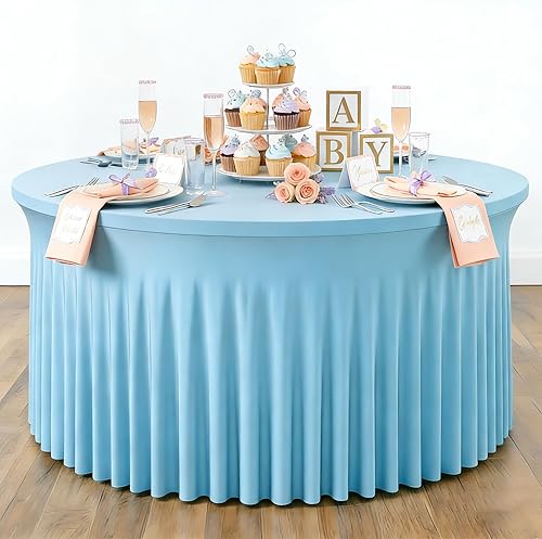 Miniatura 118 de Mantel redondo de 60 pulgadas blanco con borde elástico – Mantel ajustado sin arrugas y lavable para mesa redonda de 5 pies, mantel reutilizable