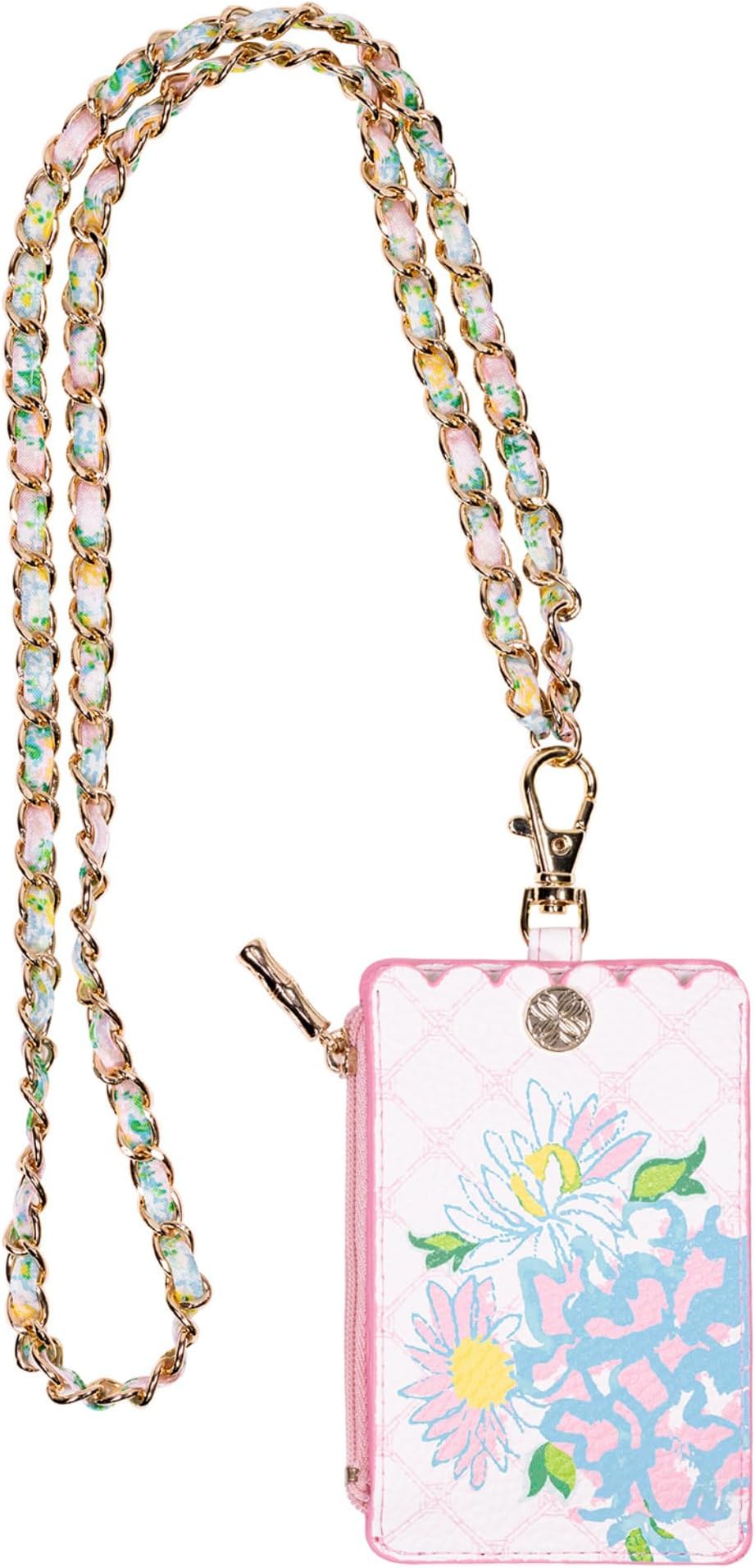 Lilly Pulitzer ID Case with Lanyard, Keychain Wallet with Zip Close, Cute Durable Card/Badge Holder with Long Lanyard for Women (Lilly Garden Home)