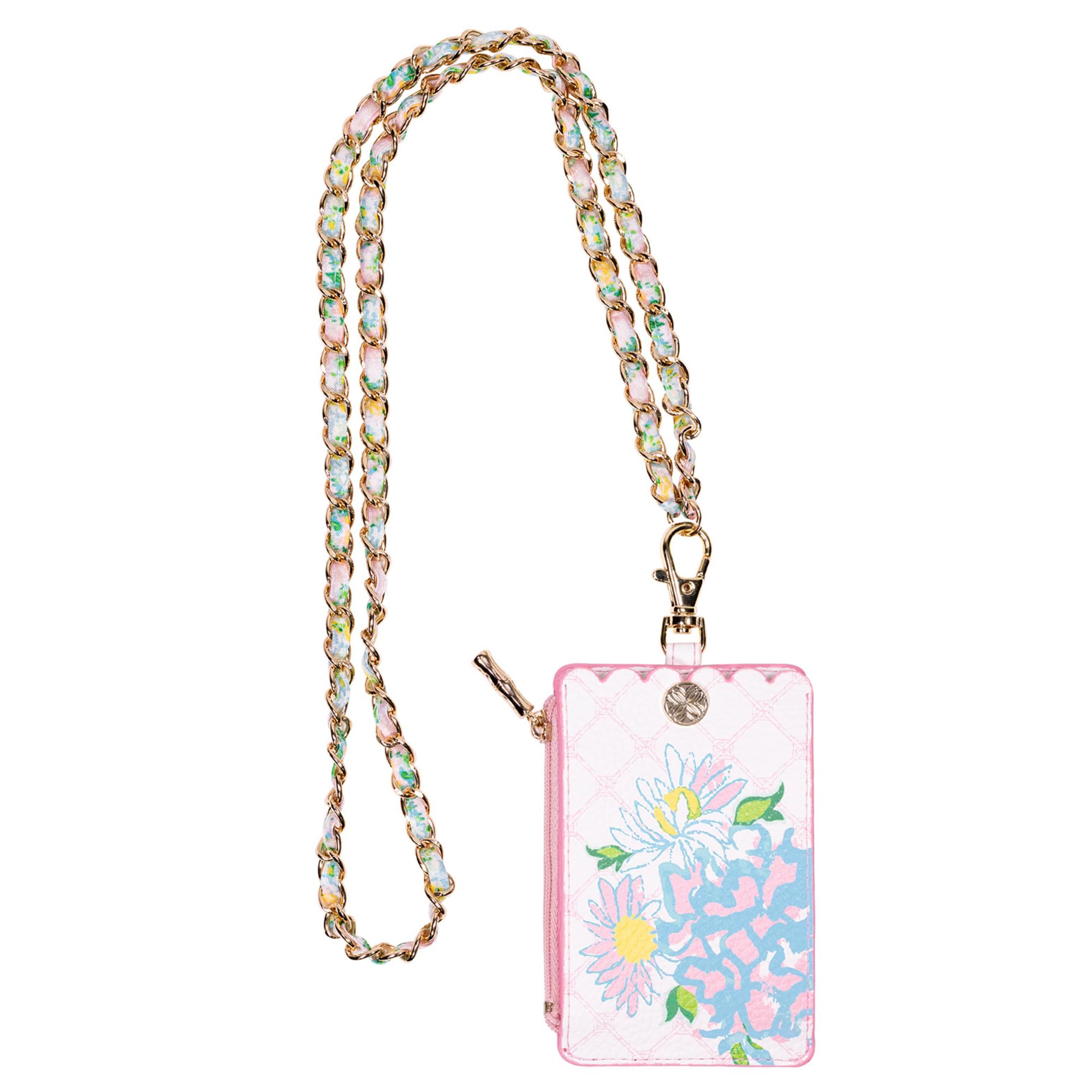 Lilly Pulitzer ID Case with Lanyard, Keychain Wallet with Zip Close, Cute Durable Card/Badge Holder with Long Lanyard for Women (Lilly Garden Home)