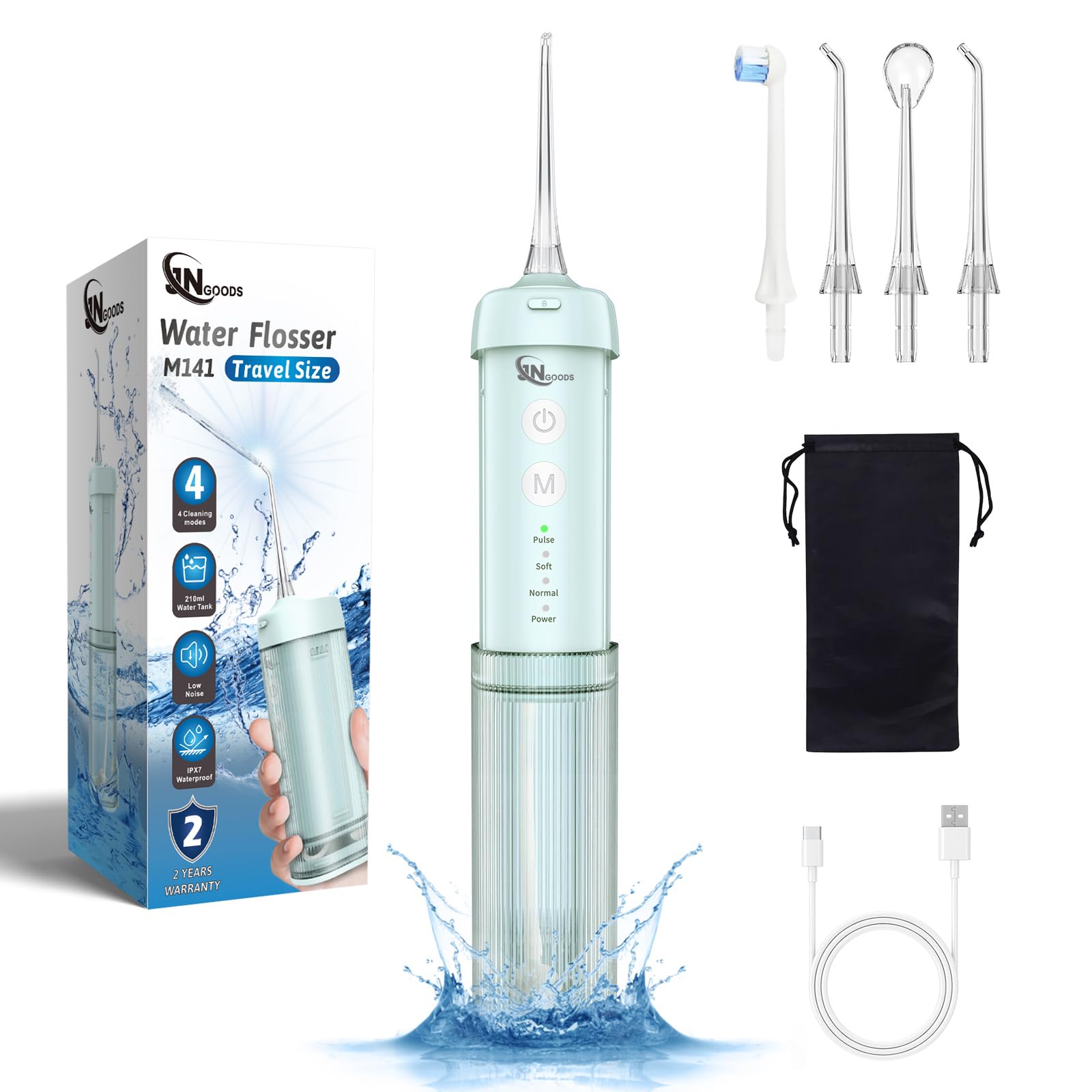 JNGOODS Mini Portable Water Flosser Oral Irrigator Water Teeth Cleaner Pick, Telescopic Water Tank, 4 Modes & IPX7 Waterproof, Home & Travel Water