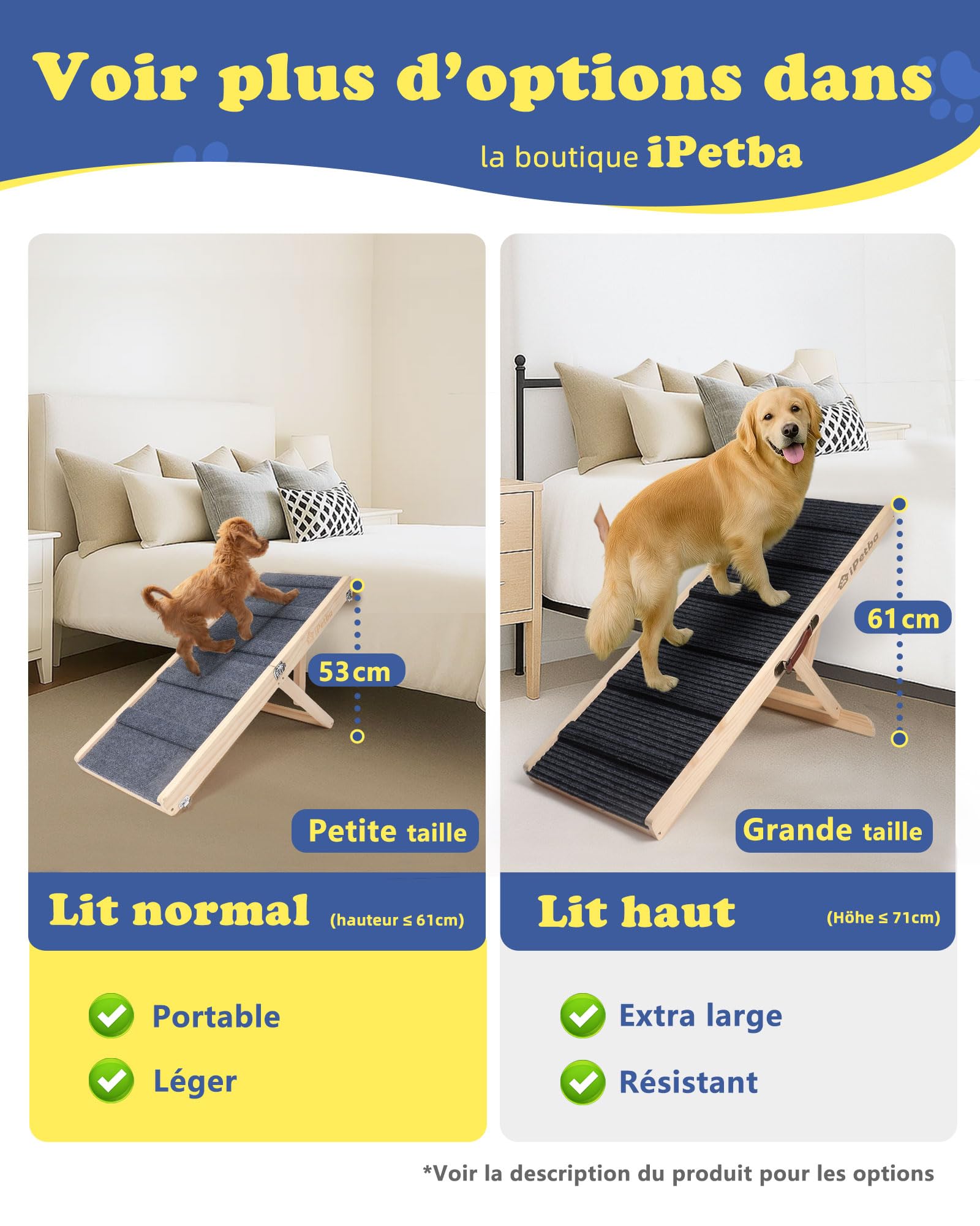iPetbaRampe pour Chien pour Lit & Canapé pour Petits Chiens – Respectueux des Articulations, Antidérapant, Pliable, Réglable, Portable, Jusqu'à 16 kg