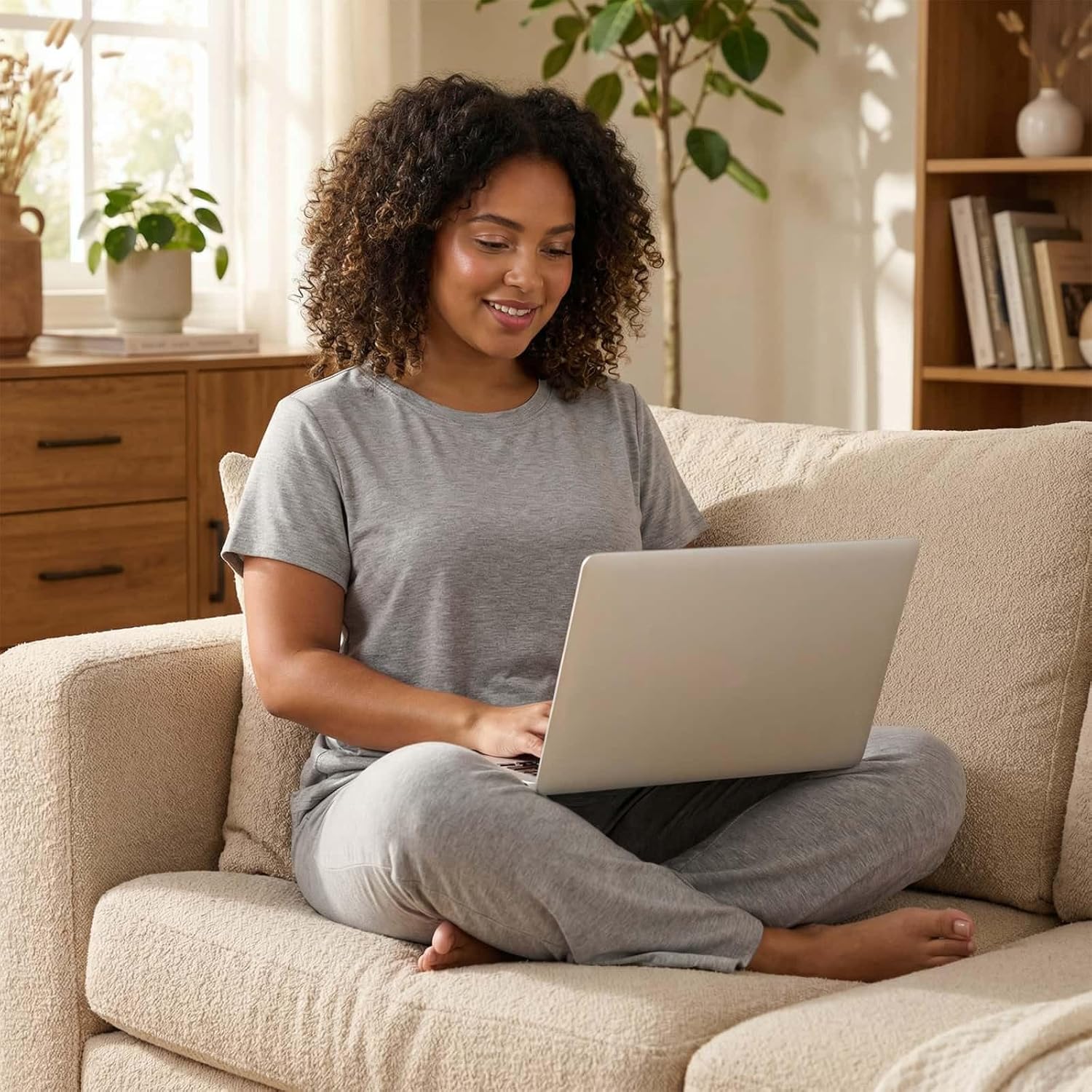 Viscose from Bamboo Pajama Set for Women Cooling Short Sleeve PJs with Pants & Pockets 2-Piece Lounge Sleepwear - Image 5