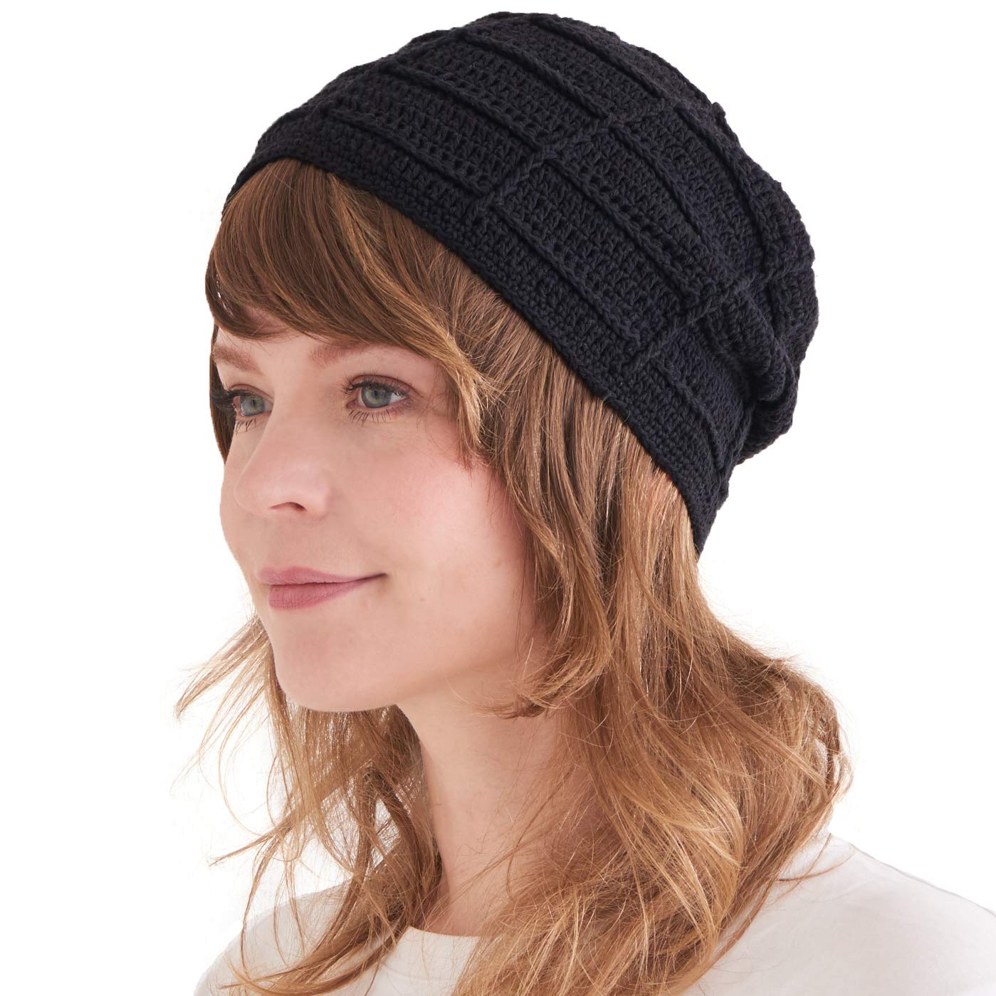 Black crochet beanie