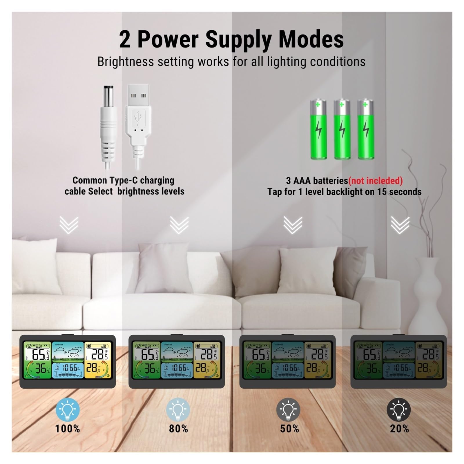 Thermomètre De Chambre Numérique Intérieur Extérieur Sans Fil 300m Hygromètre Extérieur Station Météo Grand LCD Rechargeable Moniteur Précis