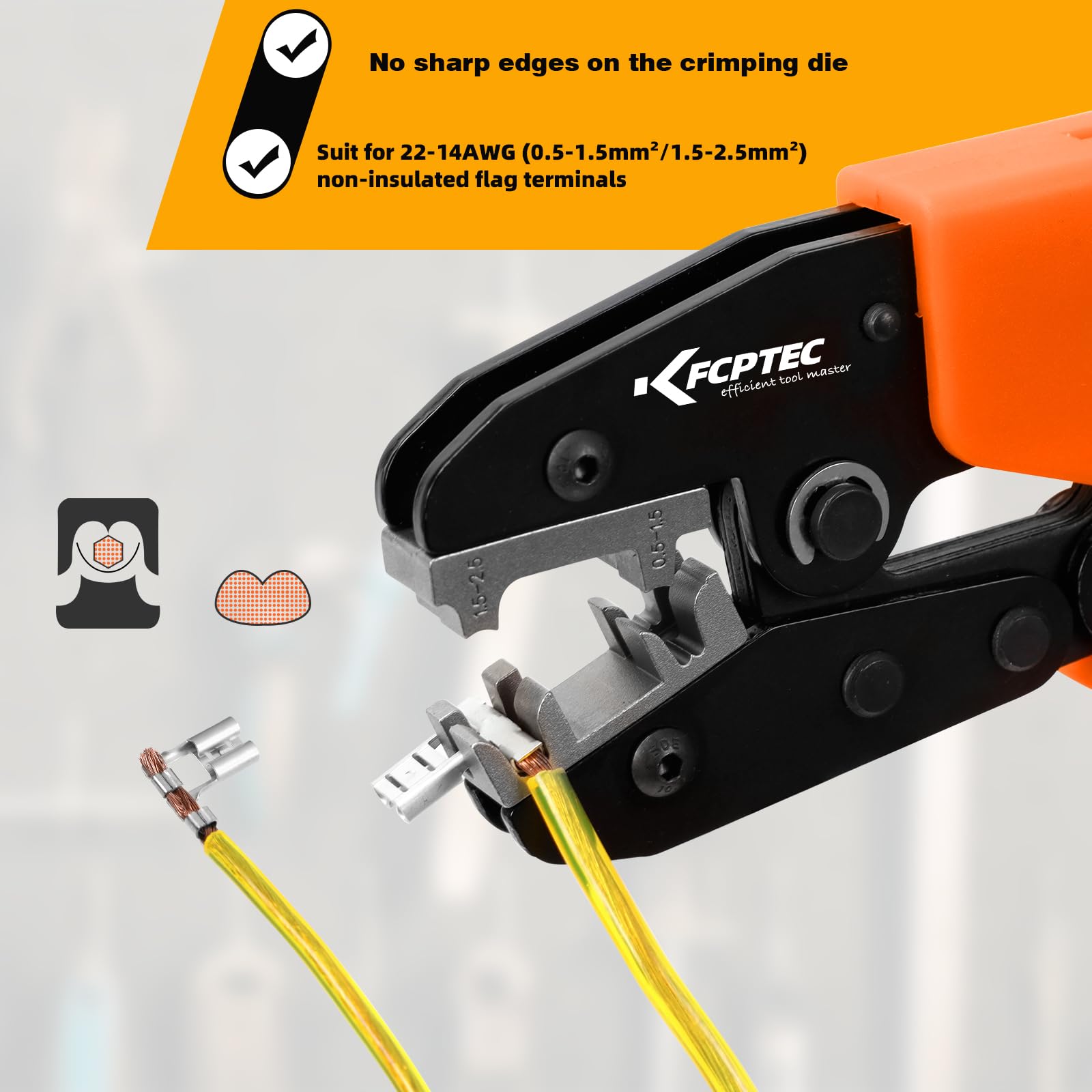 KF CPTEC Crimping Tool for Tab 90° Flag Connector 22-14AWG (0.5-1.5 mm²/1.5-2.5 mm²), Cable Lugs Flat Connector 90° Angled - Image 2
