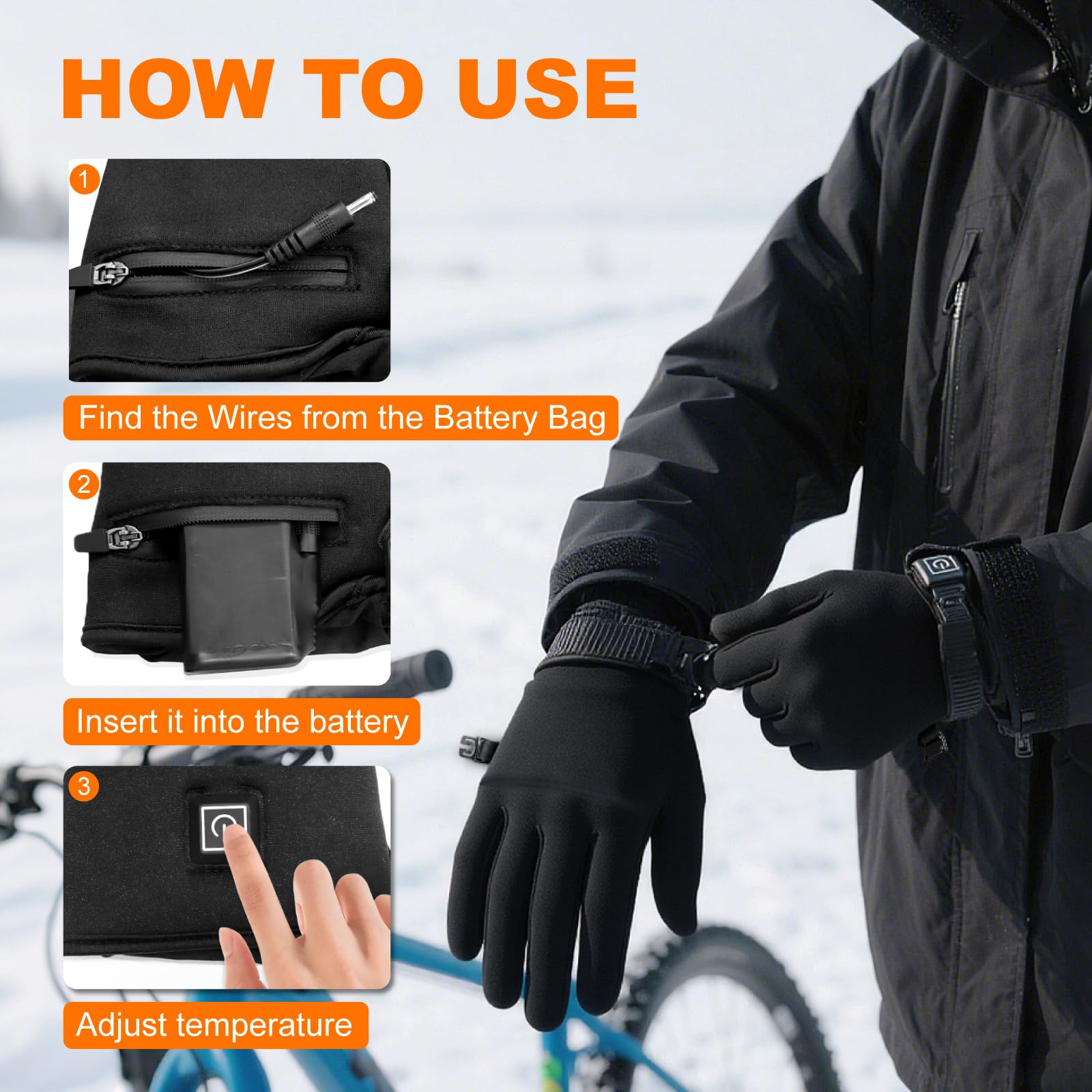 seenlast Guantes Calefactables Mujer Hombre, 7,4V 2200mAh*2 Guantes con Calefaccion con Batería Recargable, 3 Niveles de Calentamiento,Guante Calefactable Eléctricos con Pantalla táctil