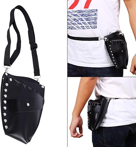 Miniatura 8 de Funda de piel sintética para tijera de pelo, bolsa de peluquería de piel sintética con clip de remache