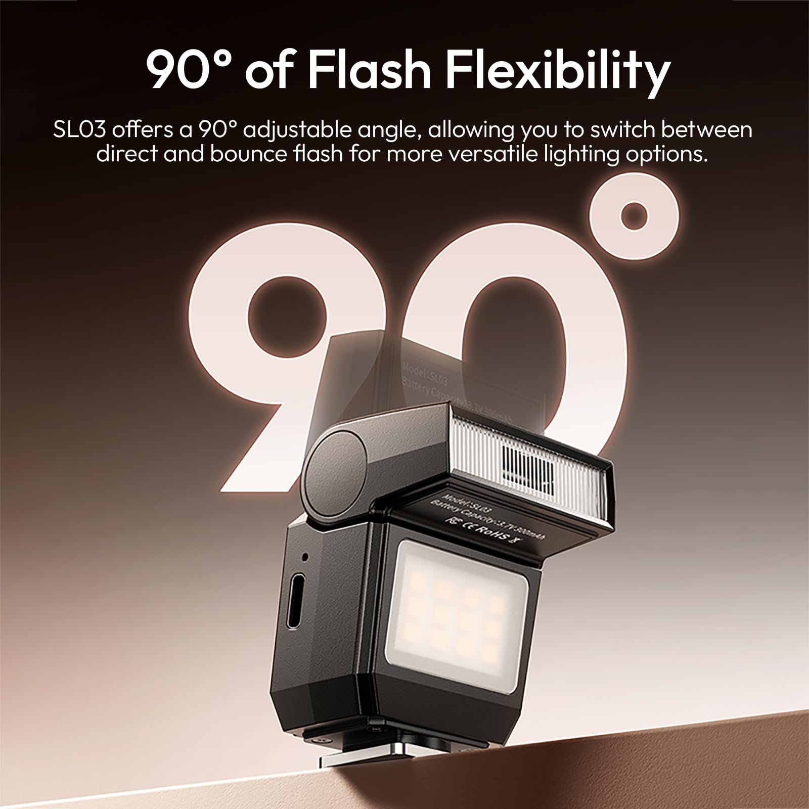 ULANZI SL03 Camera Mini Flash Speedlite with Video Light, GN8 6500K External Flash 90° Angle Adjustable Speedlite Compatible with Sony/Canon/Fuji/Nikon DSLR, Universal Single Contact Hot Shoe Mount