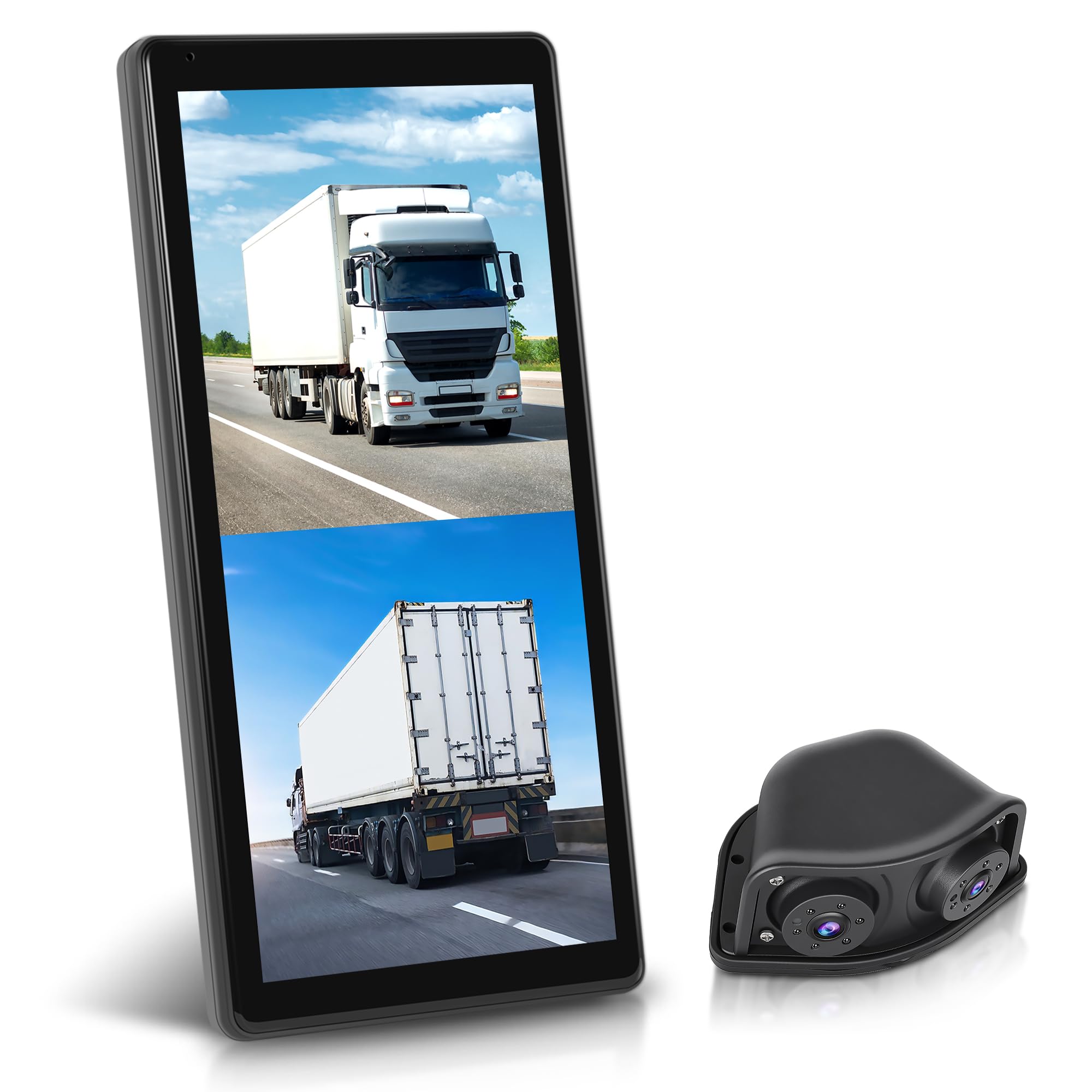 Rimoody LKW Spiegel Dashcam mit Fernglas Kamera, Rückspiegel mit Vertikalem Bildschirm für Lastkraftwagen Bus, 10.36 Zoll Touchscreen Monitor BSD Systeme/Nachtsicht/DVR/Loop-Aufnahme/IP68 Wasserdicht
