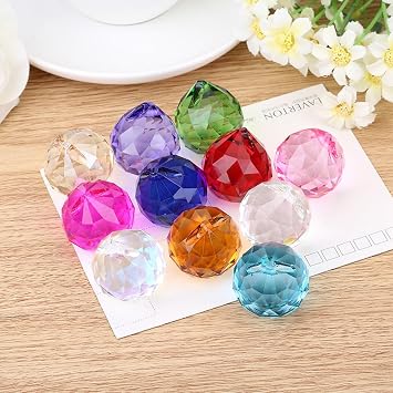 10pcs 30mm Crystal Prism Suncatcher for Windows Hanging, Clear Glass Crystal Sun Catcher Beads Pendants Maker Balls for Indoor Outdoor Garden Feng Shui Home Decor Black