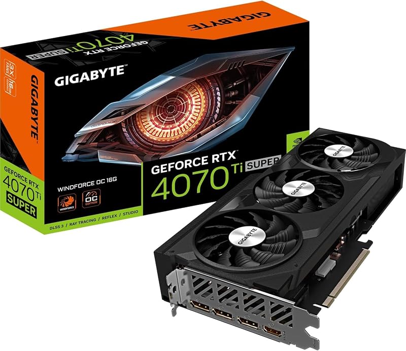 GeForce RTX 4070 Ti Super WINDFORCE OC Graphics Card - 2625MHz Core, 16GB GDDR6X 21000MHz 256-bit Memory, PCI-E 4.0, 3X DP 1.4, 1x HDMI 2.1a, NVIDIA DLSS 3.5, GV-N407TSWF3OC-16GD
