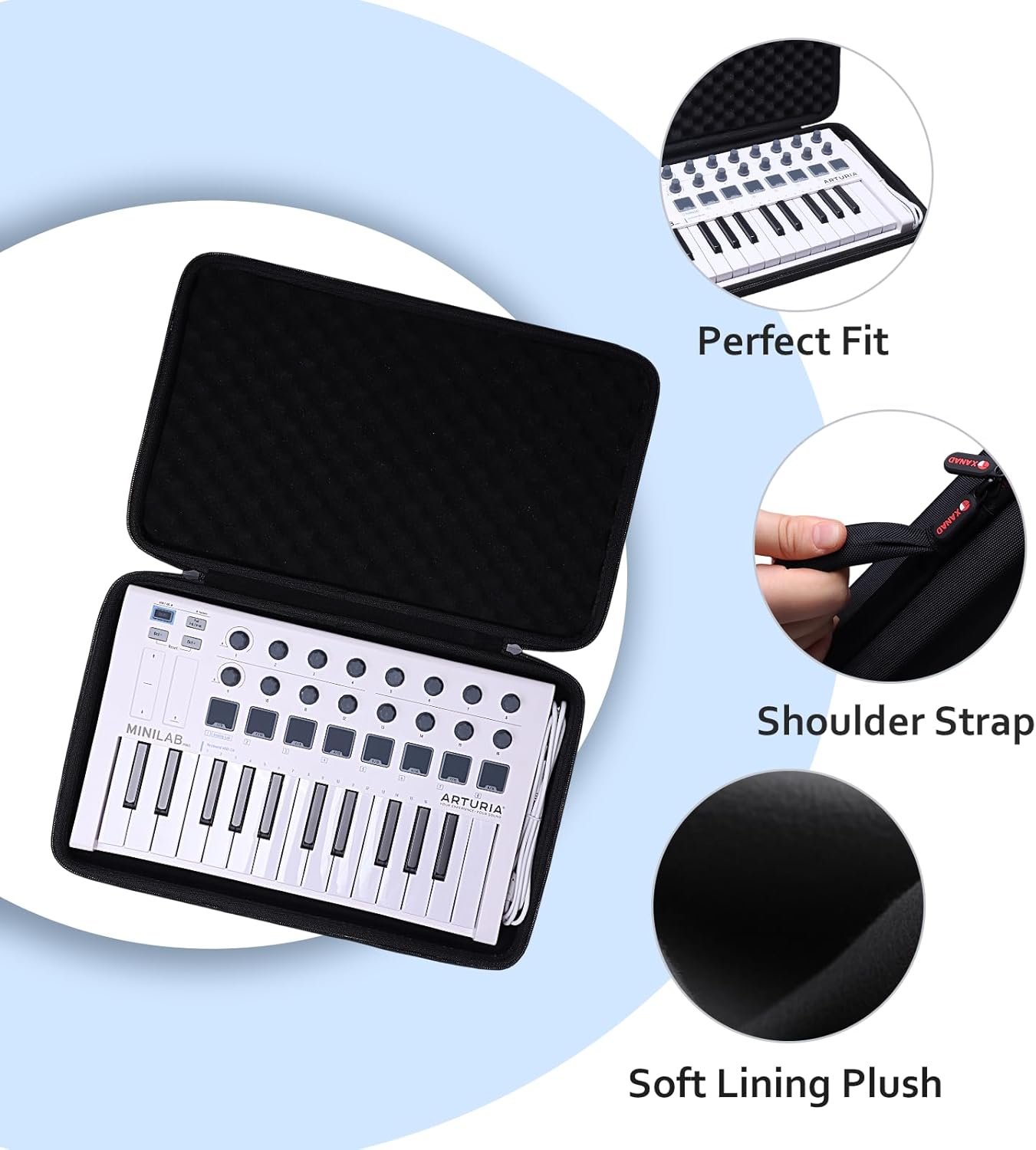 XANAD Hard Case for Arturia MiniLab 3/MkII 25/ Universal MIDI Controller(Black)