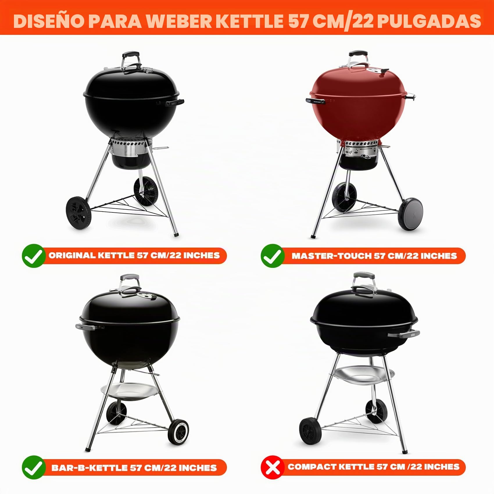 onlyfire Mesa Auxiliar BBQ para Parrillas de Carbón Weber 57cm Master-Touch y Original Kettle, Mesa Auxiliar de Parrilla Mejorada con Portarollos Cocina, Caja de Condimentos y Ganchos