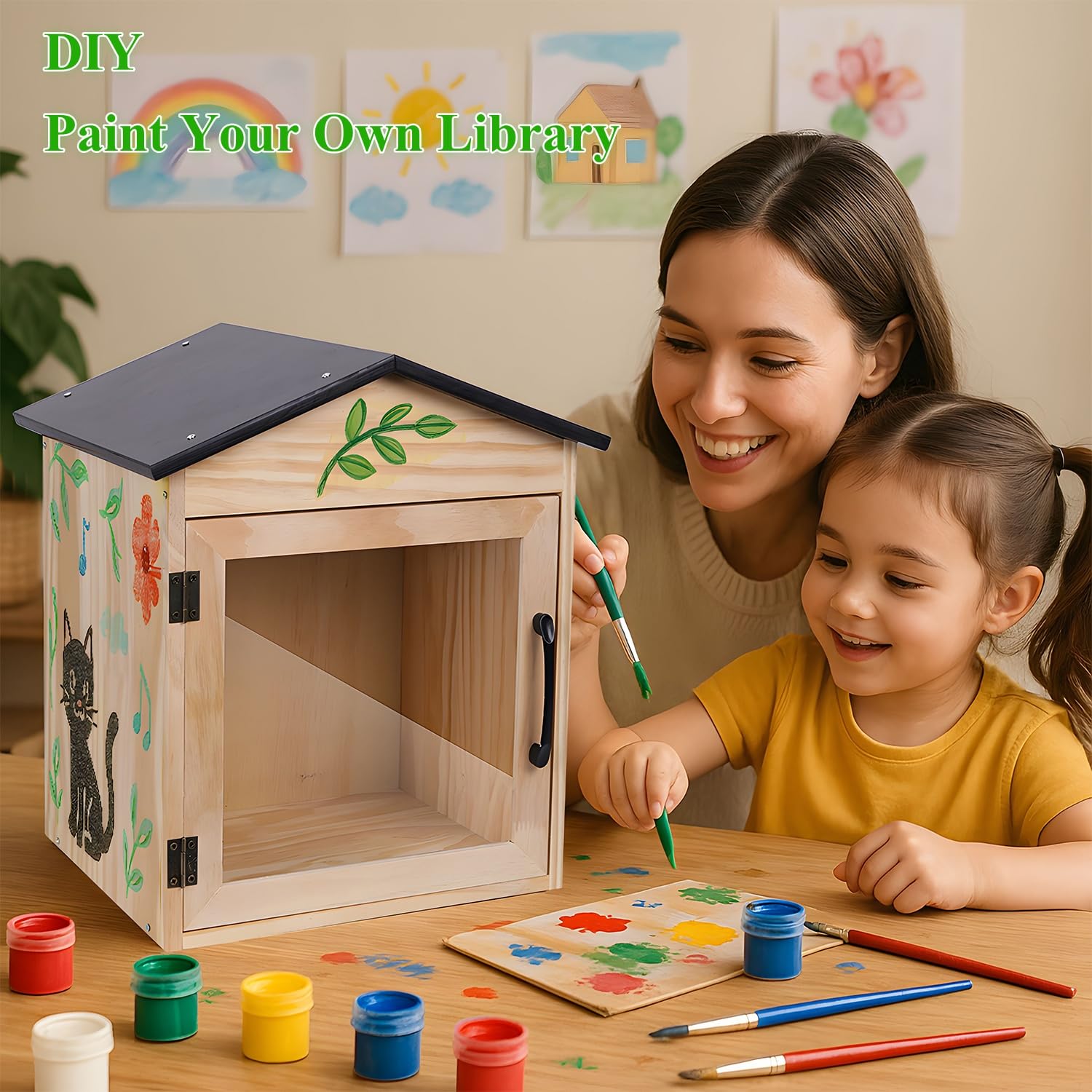 Little Library Box Boîte de rangement d'extérieur en bois pour le bricolage, pour les quartiers communautaires et les écoles, pour partager des livres, des dépliants, des journaux, de la