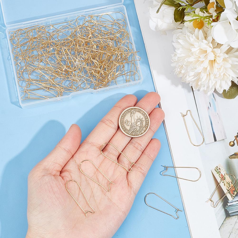 1 Box 120Pcs Gold Kidney Earring Hooks Stainless Steel Kidney Ear Wires Hooks Dangle U Shaped Teardrop Ear Wire with 33mm Long Hoop Kidney Ear Wires for Jewelry Making Supplies DIY Craft - Image 3