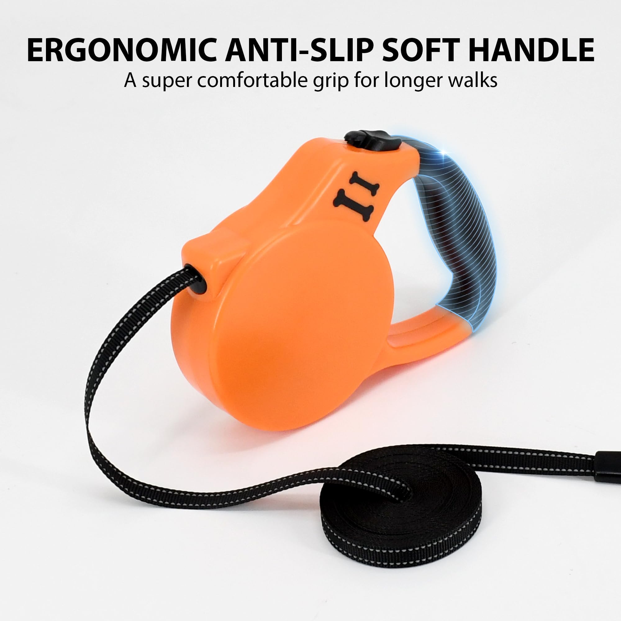 AIITLE Extendable Dog Lead 5m with Reflective Ribbon, One-Hand Control, Anti-Tangle Design, Durable Nylon Tape - Image 2