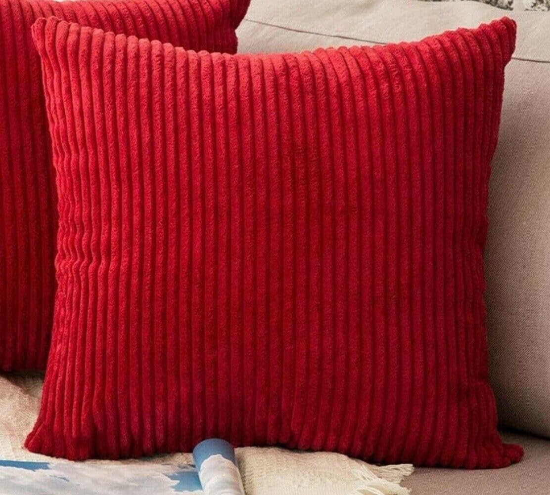 Seechoo Set of 4 - Corduroy Red Sofa Cushion Covers 45 x 45 cm Decorative Pillows, 45 x 45 cm (Pack of 4) - Image 2