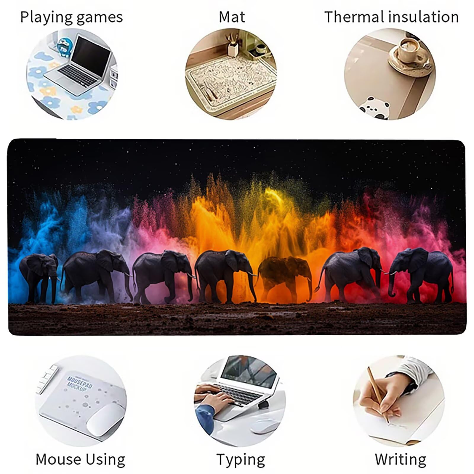 Negro Alfombrilla Ratón XXL 1600x800x3mm, Elefante Mouse Pad B-4937 | Alfombrilla Ratón Gaming Mejora la Precisión y la Velocidad, Alfombrilla Escritorio para Jugadores de PC, Oficina