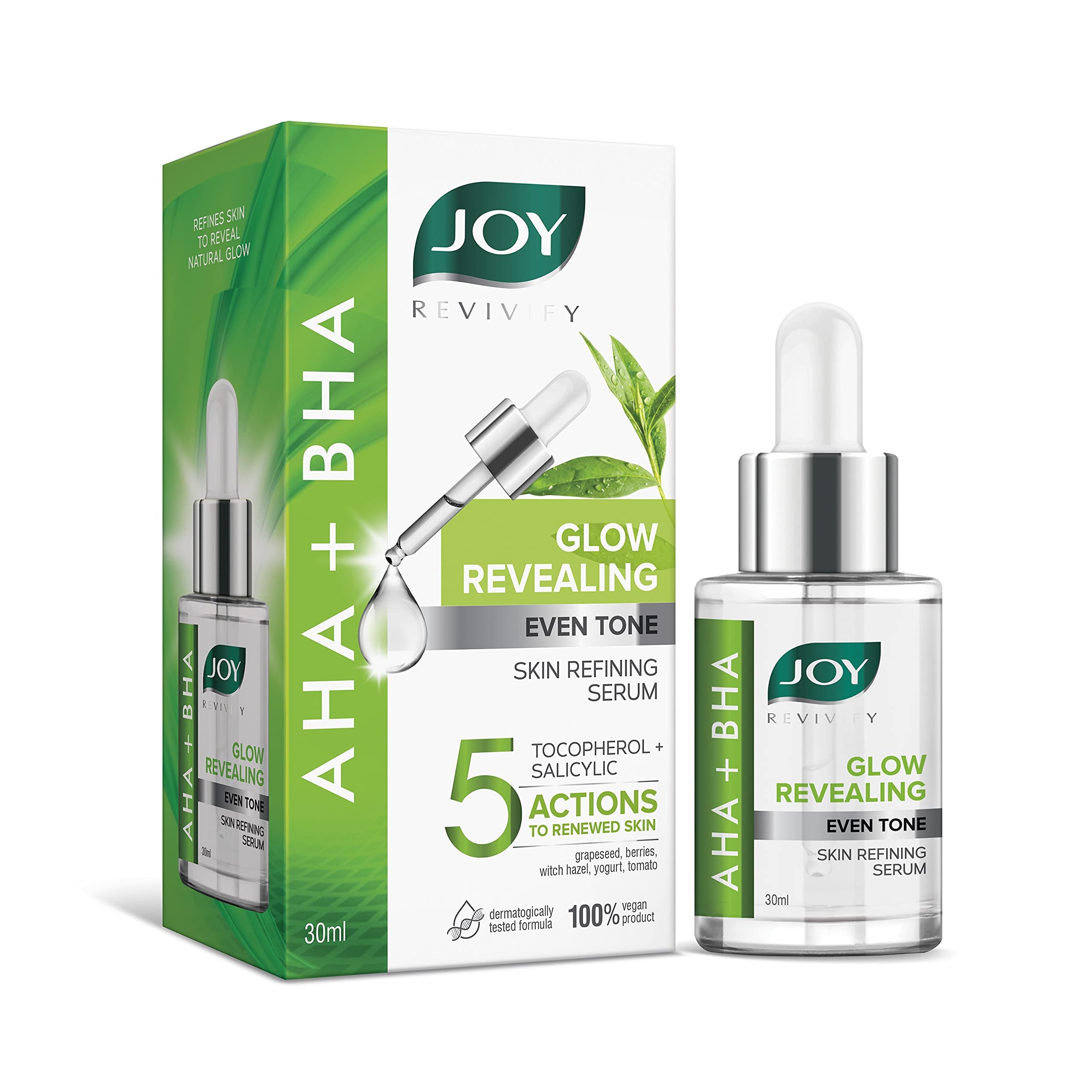 Joy Glow Revealing Face Serum for Even Toned Skin | Skin Refining 2% Salicylic Acid Serum with AHA BHA for Glowing Skin | Suitable For All Skin Types, Men & Women (30ml)
