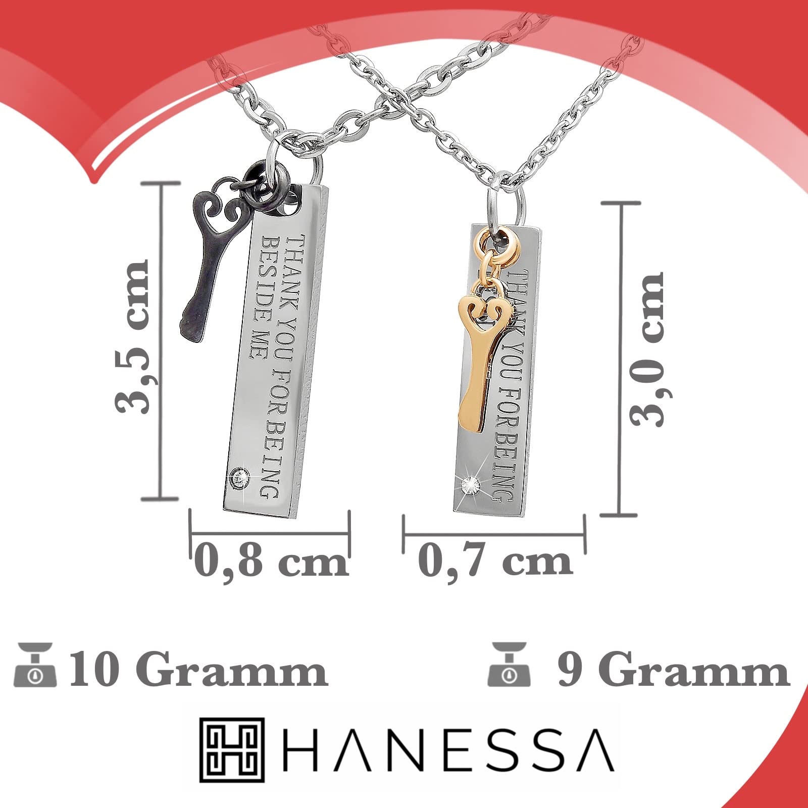 Personalisierte Kette mit Gravur Edelstahl 50 cm mit Anhänger "Thank you for beeing beside me" in silber schwarz gold - Personalisierte Halskette für Frauen Männer Damen Herren