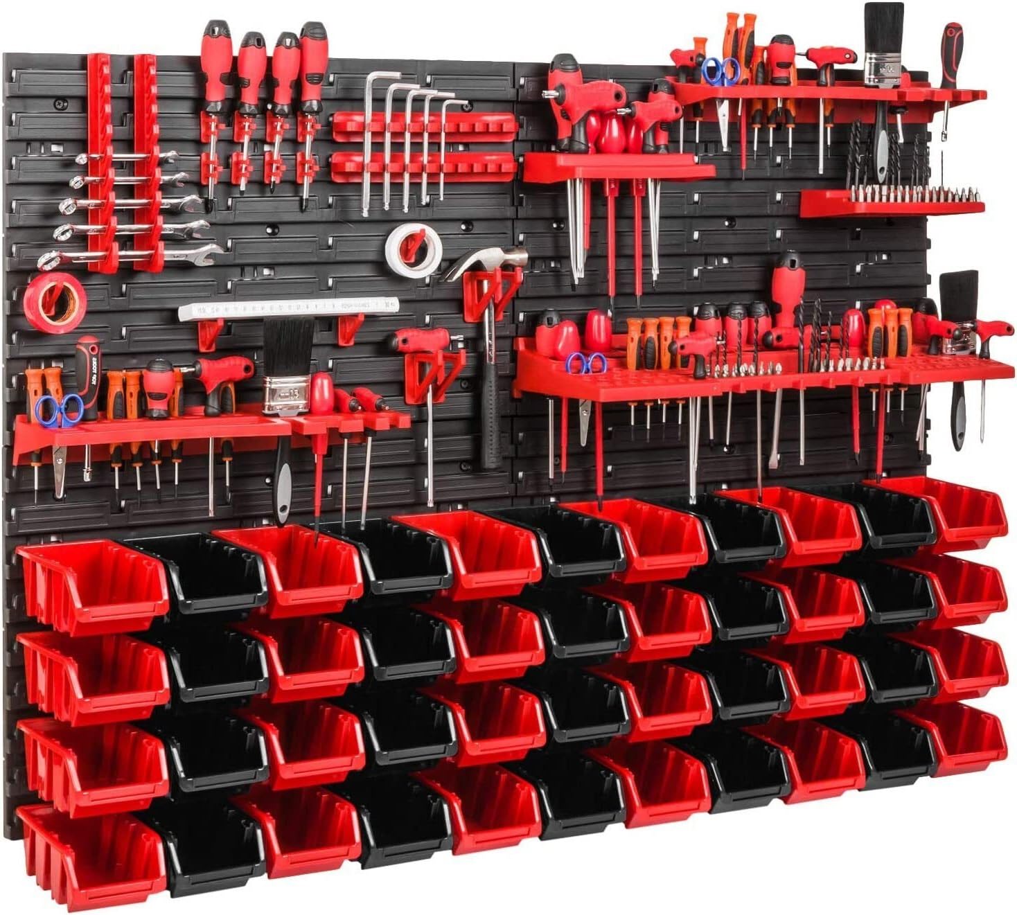 WALL MOUNTED TOOL PEG BOARD SET GARAGE STORAGE BINS WORKSHOP RACK SHED ORGANISER 50 MODELS VARIOUS SHAPES AND LAYOUTS SMALL MEDIUM LARGE (Model 14)