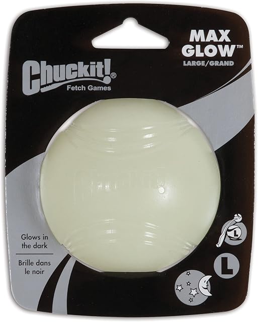 Chuckit! Max Glow Dog Ball Glow In The Dark Light Up Ball High Visibility Fetch Dog Toy, 1 Pack, Large
