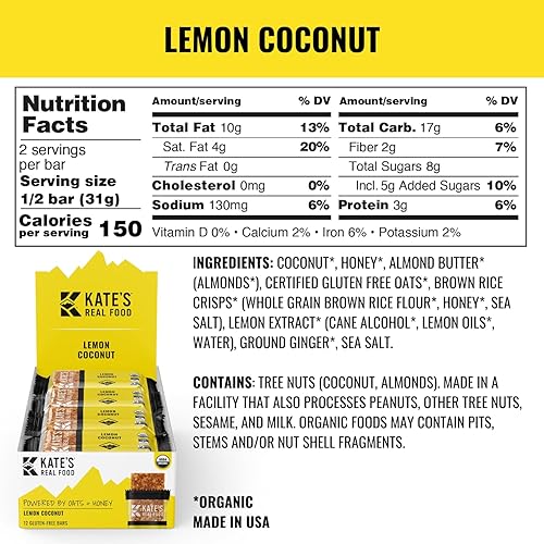 Miniatura 2 de Kate's Real Food Barras de granola orgánicas paquete de 12 unidades, energía limpia, ingredientes orgánicos, sin gluten, sin OMG, aperitivo