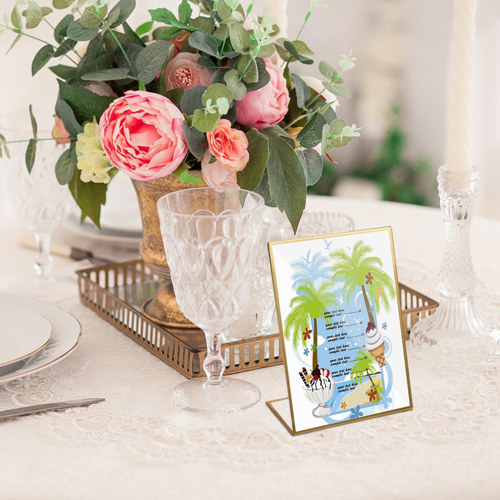 3 Pack Slant Back Acrylic Sign Holder with Gold Border, 5 x 7 Inch L-Shape Table Menu Display Stand - Image 4