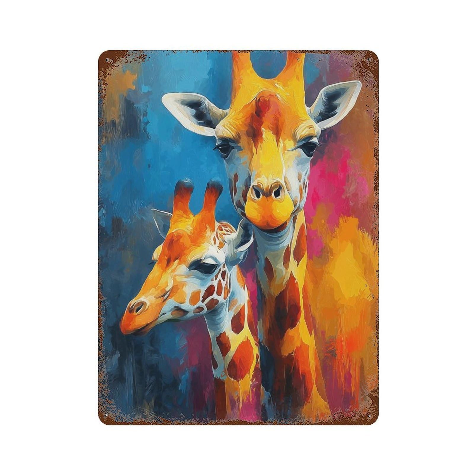 Colorful Giraffe Art Print-4 Rustic Tin Plaque 15.7"x11.8", Classic Wall Plaque for Garage, Pub Or Kitchen