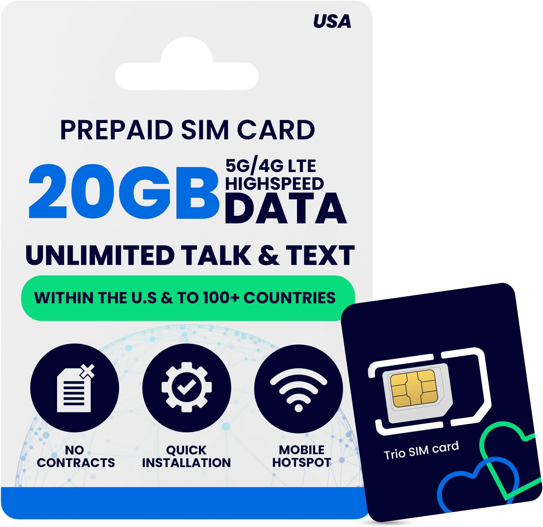Lycamobile 30 Day USA Prepaid SIM Card with 20GB High Speed 4G LTE/5G Data with Hotspot, International Talk & Text to 100+ Countries, Quick Activation, Triple-Cut US Mobile SIM Card for Cell Phones