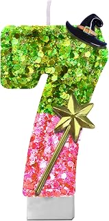 Wicked-Themed Birthday Number Candle – Pink & Green Glitter Candle with Holder for Cake | Magical Party Decor for Girls, Teens, Theatre Fans, Broadway Lovers, Witch Party Supplies-7